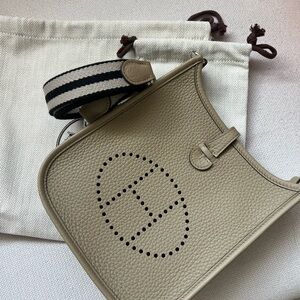 Hermes Mini Evelyn in Beige Marfa with Paladium hardware &special edition strap